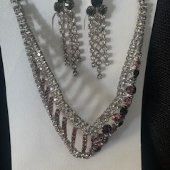 Purple and Crystal Necklace and Earrings - Picture 1 of 1